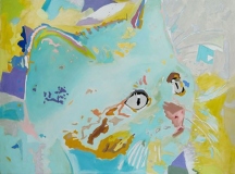 Kosmik Kitty 1, oil and acrylic on canvas, 52in x 70in, 2016_sq