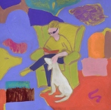 Woman with Possible Dog, acrylic on panel, 12in x 12in,  2019