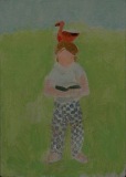 Girl with Bird and Book, oil on panel, 7in x 5in, 2024