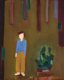 Man with Shrub, oil on linen panel, 10in x 8in, 2024