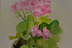 Pink Geraniums, oil on panel, 6in x 6in, 2021